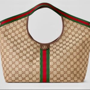 Gucci Beige Tote with Green and Red Stripes | Gigilo in the Large Size